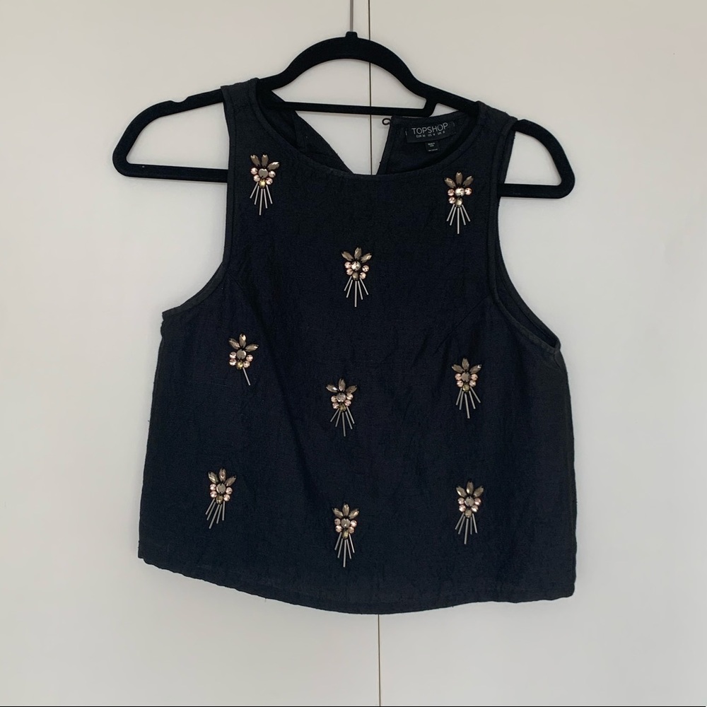 Topshop Satin Jeweled Top